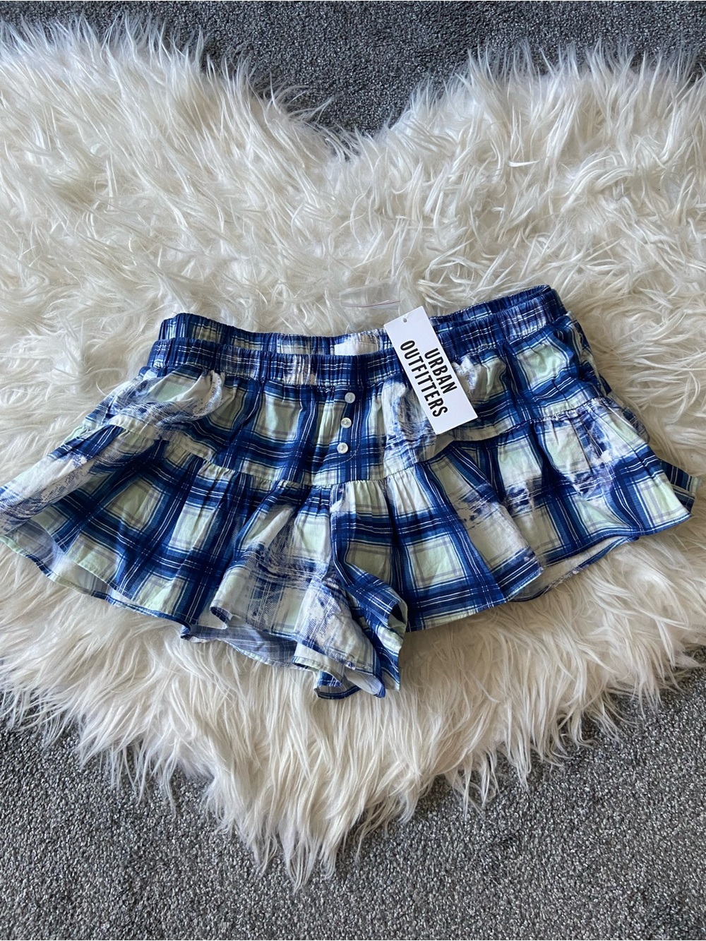 Urban Outfitters Blue and Cream Plaid Ruffle Skort Shorts